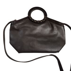 Liz Claiborne Crazy Horse Brown Faux Leather Cross Body Round Handle Bag Purse